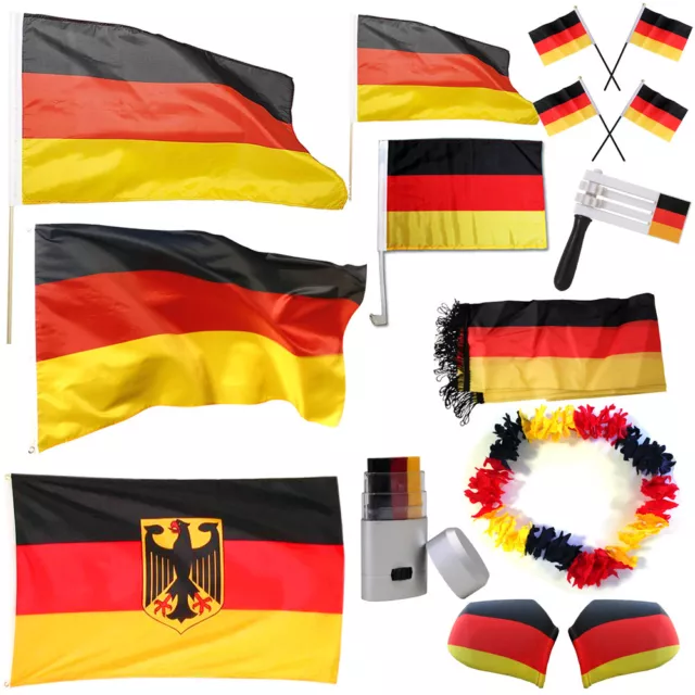 FUSSBALL DEUTSCHLAND FAN-SET- Vuvuzela +Autofahne +XXL Zylinder