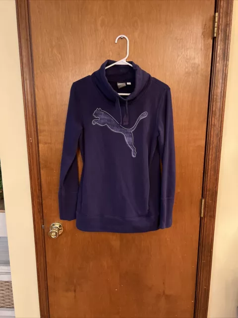 Puma Sweatshirt Women's Size Small Long Sleeve Mock Neck Pullover Graphic Purple