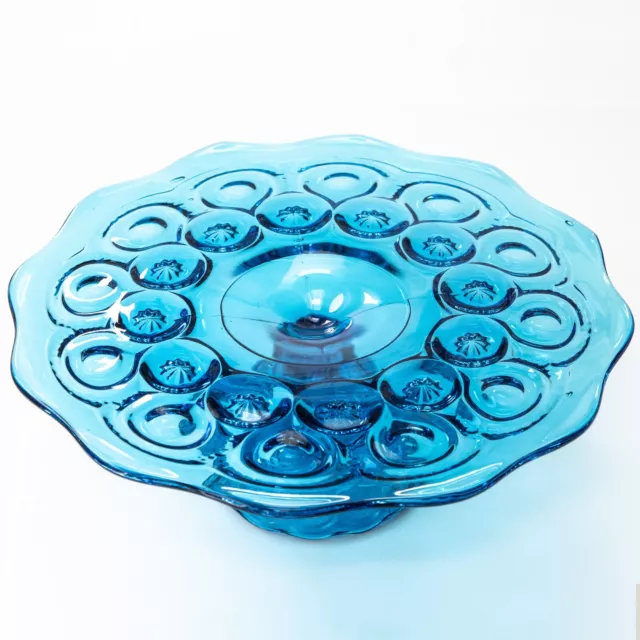 Vintage LE Smith Moon and Stars Blue Glass Cake Plate Stand