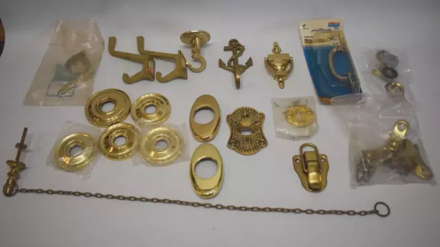 Lot of  Brass Wall Mounts Coat Towel Hooks Lock Skirts, Chair Braces More 15 pcs