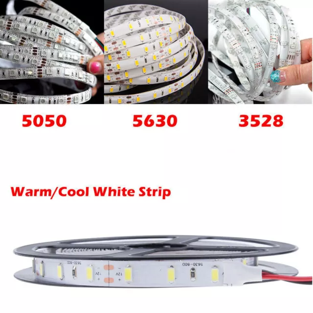 5M SMD 300 600 LED 3014 3528 5050 5630 Waterproof Flexible Strip Light 12V White