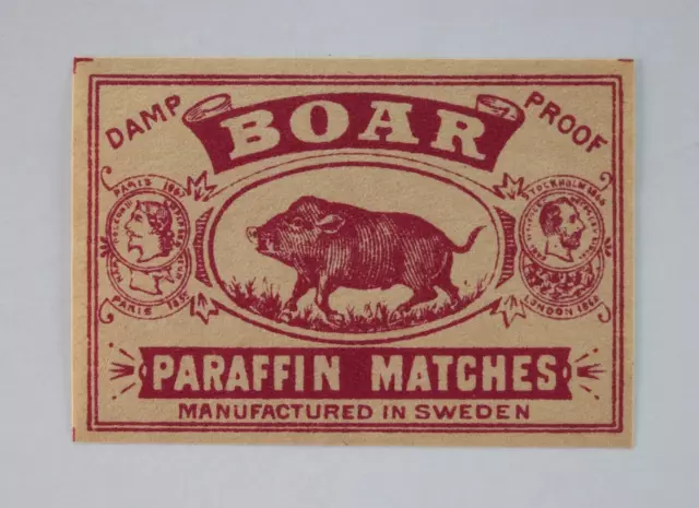 ANTIQUE SWEDISH VINTAGE Boar Paraffin Matches Matchbox label $6.00 ...