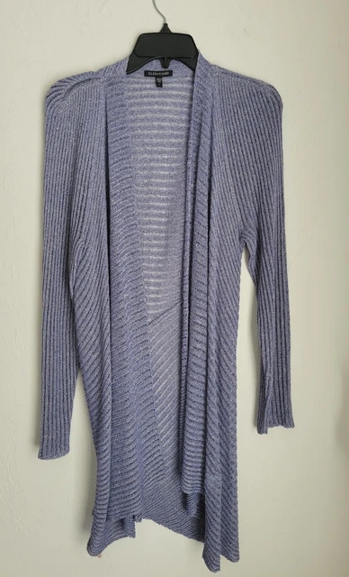 Eileen Fisher Linen/Cotton Blend Open Front/Knit Cardigan Women’s Size L Blue