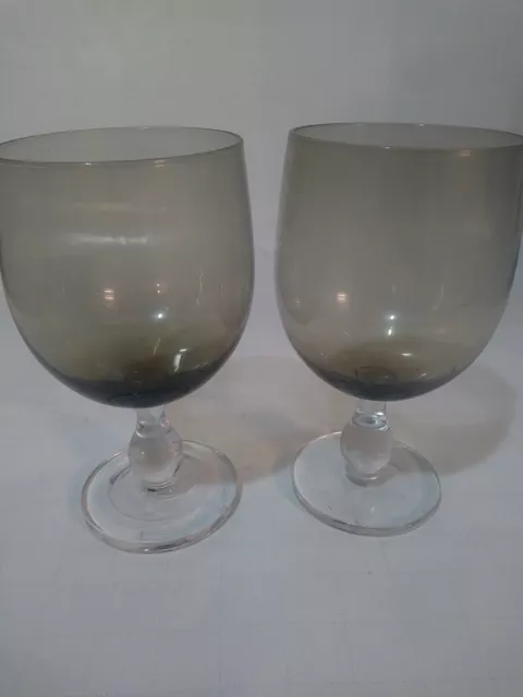 Set 2 Water Goblets Large Wine Smokey Top Clear Stem!!!😊