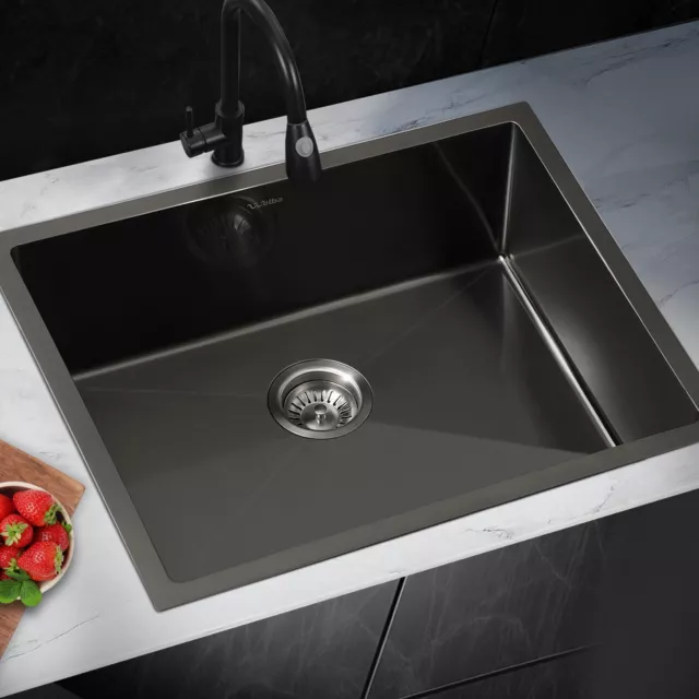 Welba Kitchen Sink Stainless Steel Bathroom Laundry Basin Single Black 60X45CM