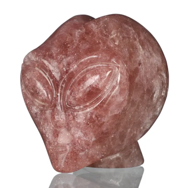Cristal de cuarzo fresa natural de 1,54" tallado a mano curación de cráneo alienígena #37X70