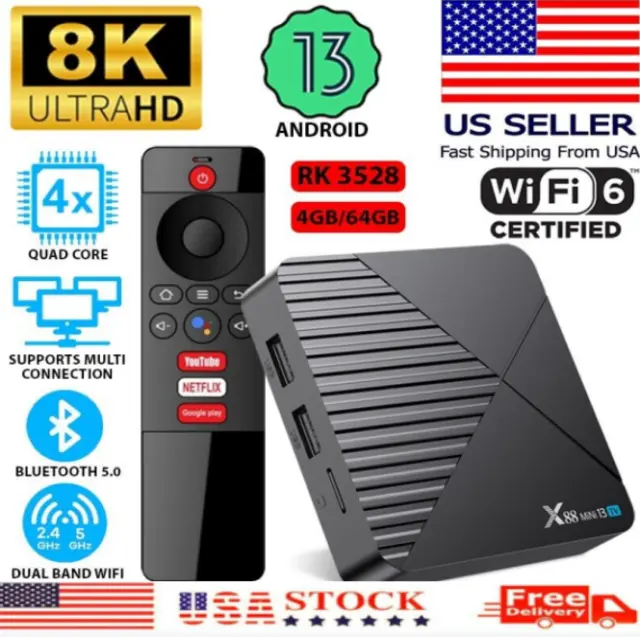 NEW Smart TV Box Android 13.0 WIFI 6 RK3528 Quad Core 8K UHD Media Stream Player