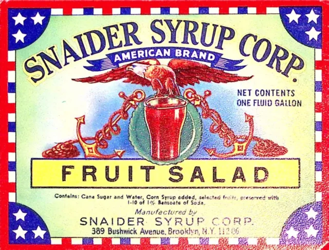 Snaider Syrup Fruit Salad Label Vintage