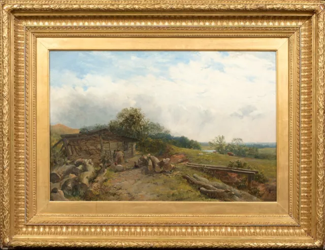 Large 19th Century English Loggers Summer Landscape James John Hill