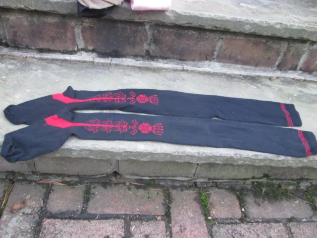 Reenactor Colonial Rev War 18Th C Stockings Clocked Black W Red Cotton Foot Wear