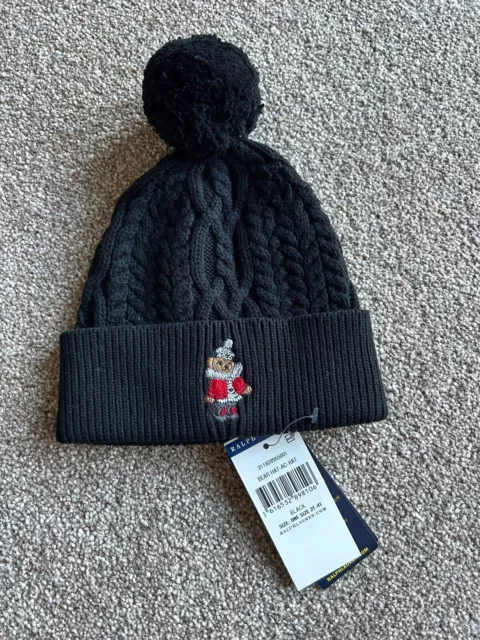 BN Polo Ralph Lauren Special Edition Knitted Bobble Hat Black With Bear Logo