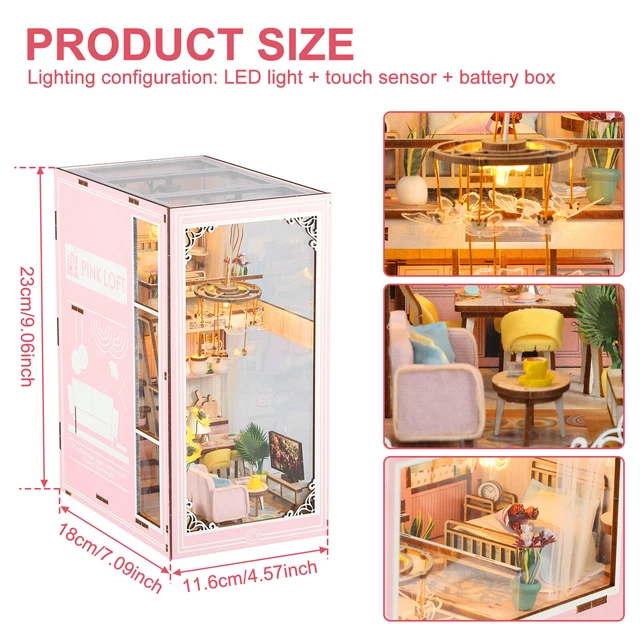 DIY BOOK NOOK Kit 3D Wooden Puzzle Bookshelf Insert Decor Dollhouse Kit