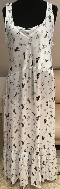 Alla Moda Donna Vestito Estivo XL Bianco Nero Stampa: Cocktail Traspirante