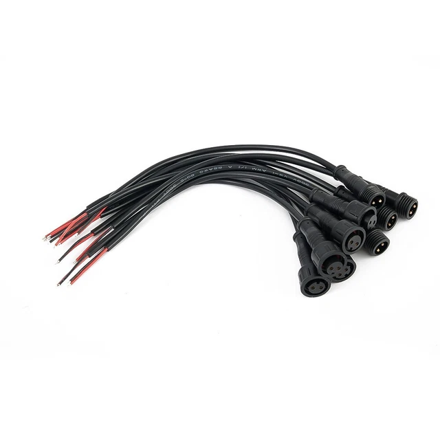 5x 2Pin IP65 Waterproof Connector 0.3mm Male +Female Black Cable 22AWG Accessory
