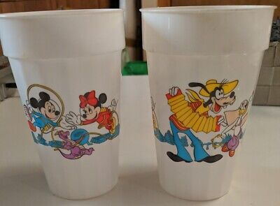 2x 1988 Walt Disney Coca-Cola Classic Cups Mickey Mouse, Minnie, Donald Duck VGC
