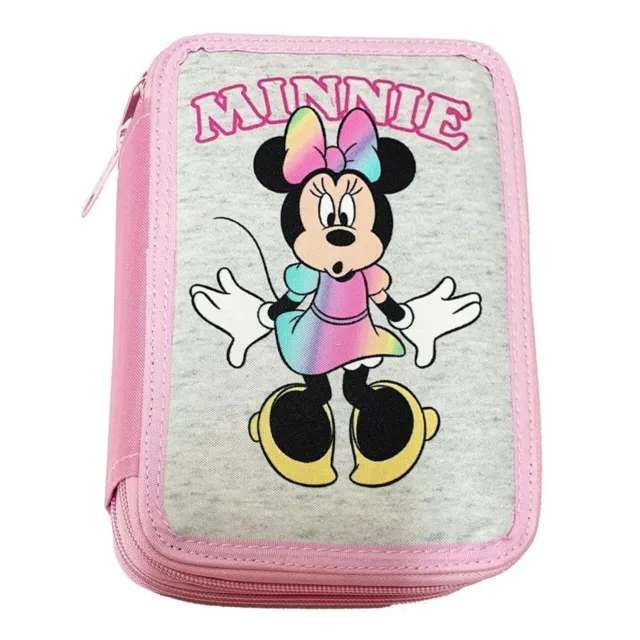 Disney Minnie Mouse Astuccio Rosa Arcobaleno Completo 2 zip Accessori Scuola