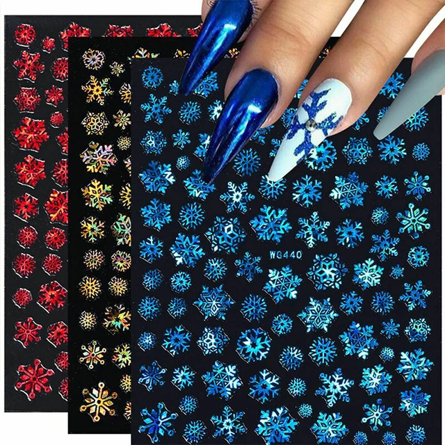 5 Fogli Natale Nail Art Adesivi Decalcomanie Bianco Fiocchi Glitter Smalto Gel