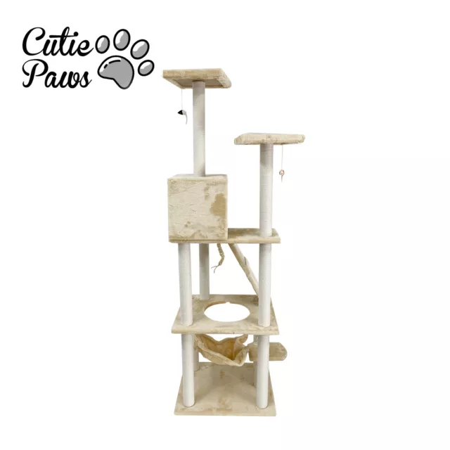 CAT TREE 185CM Cat Tree Trees Scratching Post Scratcher Tower Condo House Beige 2