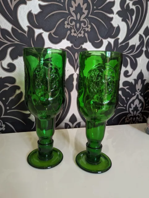 Pair Of  Grolsch Beer Bottle Glasses From Upcycled Green Glass