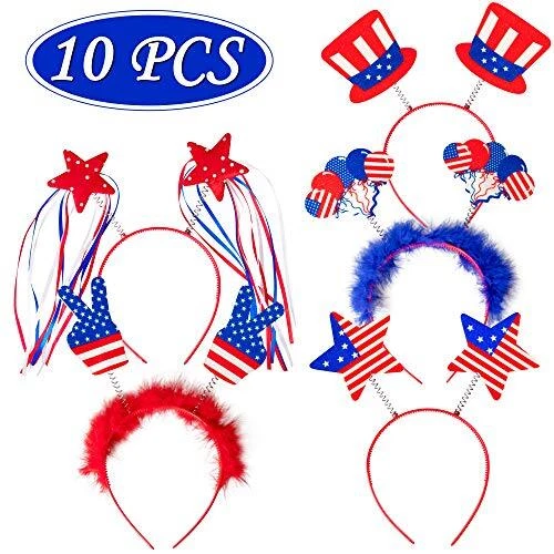 10PCS Patriotic Head Boppers Headband - Star Uncle Sam Hat Balloons- Fourth