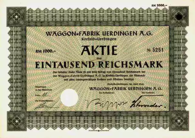 Wagon Fabrik Uerdingen AG 1942 Krefeld Talbot Aachen DUEWAG Siemens 1000 RM
