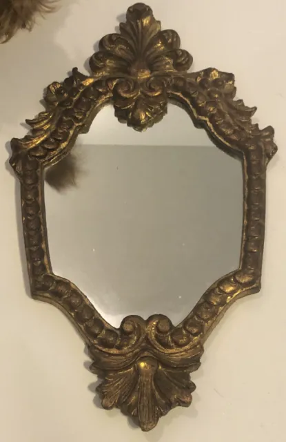 Espejo De Colección Italiano Hollywood Regencia Ornamentado Oro Plástico 16 X 9.5