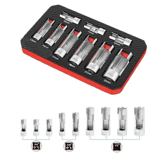 Jeu De 6 Clés à Douille En L Pour Lignes D'Injecteurs Diesel 1/2" - 12-19 Mm, Outil Pro Ultra Résistant Pour Mécaniciens Auto