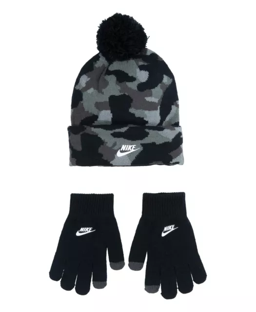 New Nike Big Boys Futura Camouflage Beanie and Gloves Set