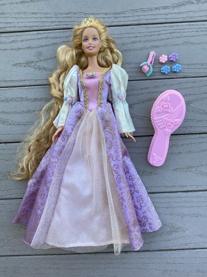 BARBIE DOLL RAPUNZEL Pull String Magically Grows Hair Brown Eyes