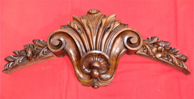 Antique Hand Carved Wood Solid Walnut Pediment