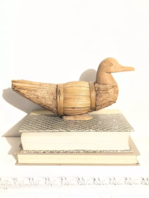 Duck Figurine Handmade Straw & Wood Carved Folk Art Reed Decoy  Figure