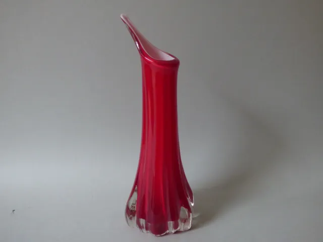 Murano Italian  Red Flambe Glass Jack In Pulpit Lords Ladies Bone Stem Bud Vase