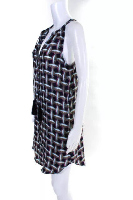 Cooper & Ella Womens Sleeveless V-Neck Geometric Tassel Shift Dress Blue Size M 2