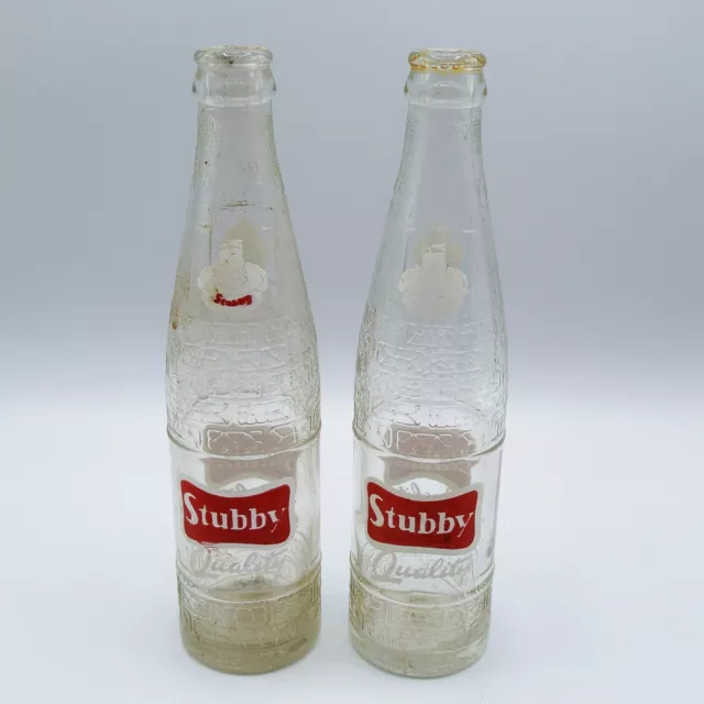 Stubby Quality Soda Pop Bottle Clear Embossed Glass Canada Lot of 2 Vtg 10 Oz