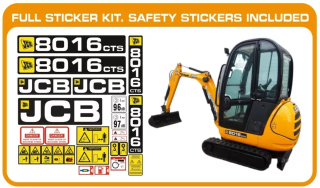 JCB 8016 CTS Micro Digger Sticker Kit Decal Set Full Safety Sticker Kit Included