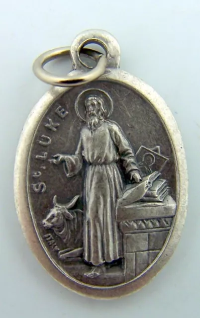 Saint St Luke Pray For Us Silver Plated Medal Pendant Made In Italy 1" Tall