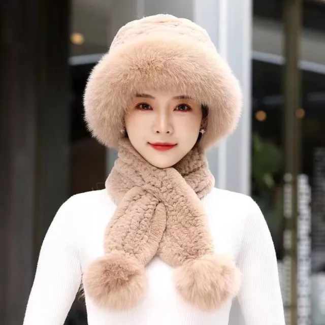 Fur Hat Women's Winter Warm Thickened Mom Style Hat Fashion Rex Rabbit Fur Top