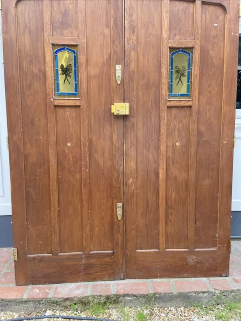 Huge Solid Oak Manor Front Doors Old Period Wood Antique Reclaim Stained Glass 10