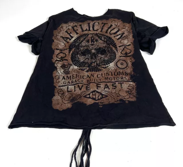 Affliction American Customs Short Sleeve T-Shirt Womens Small Stitch Back Black