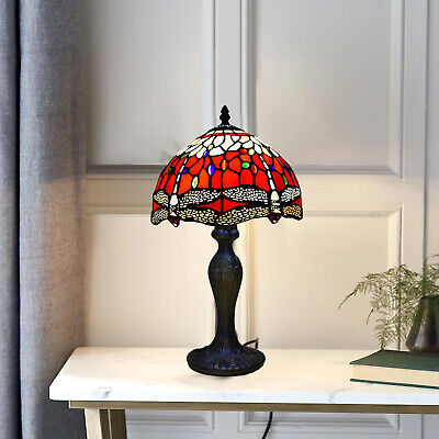 Lampada da tavolo dragonfly rossa Tiffany stile 10 pollici paralume vetro colorato per camera Regno Unito
