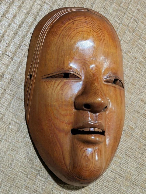 Noh Mask Female Line Small Wood Carving Sculpture Antique Antiques Collection