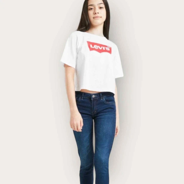 Levi;s Crop Tee T Shirt Top | White | Large Short Sleeve Boxy Big Girls Classic