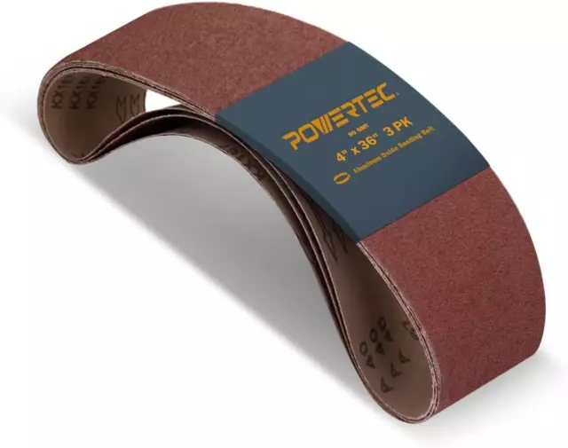 POWERTEC 110683 4x36 Inch Sanding Belts 80 Grit Aluminum Oxide Sanding Belt 3PK