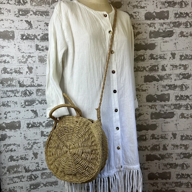 Circle Woven Raffia Straw Crossbody Tote Purse Handbag Natural Boho