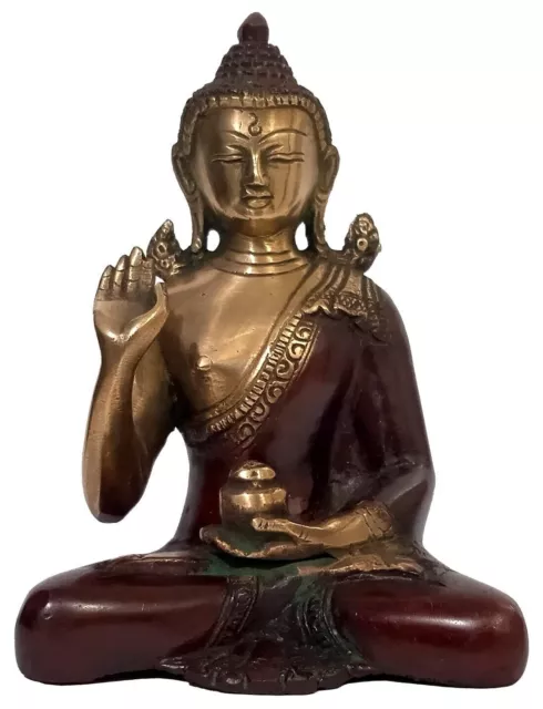 Brass Idol Lord Buddha in Unique Maroon Finish in Vitarka Mudra or Preaching Pos