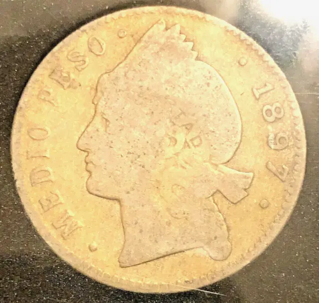 1897-A  Republica Dominicana (Cap) Medio Peso 12 1/2 Gramos- Rare Silver