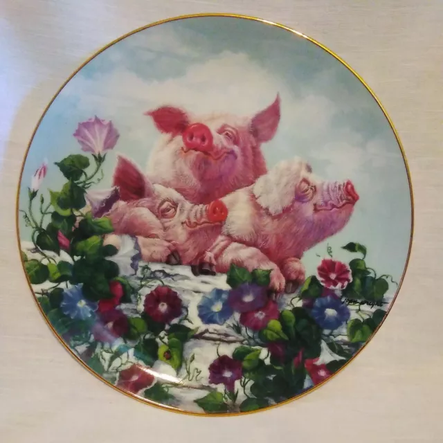 HAMMING IT UP Joan Wright Pigs in Bloom Danbury Mint Limited Ed Collectors Plate