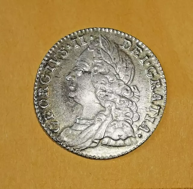 1757 George II Early Milled Silver Sixpence, VF+