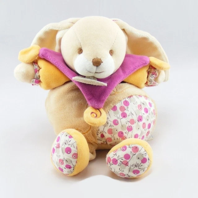 Doudou et compagnie lapin beige orange col rose cerise - 5273