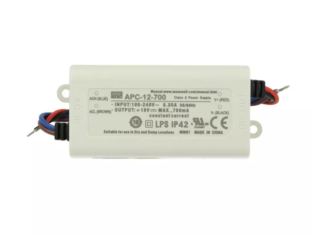 Led Driver CC MeanWell APC-12-700 Trasformatore 700mA 9V-18V DC 12W Corrente Cos